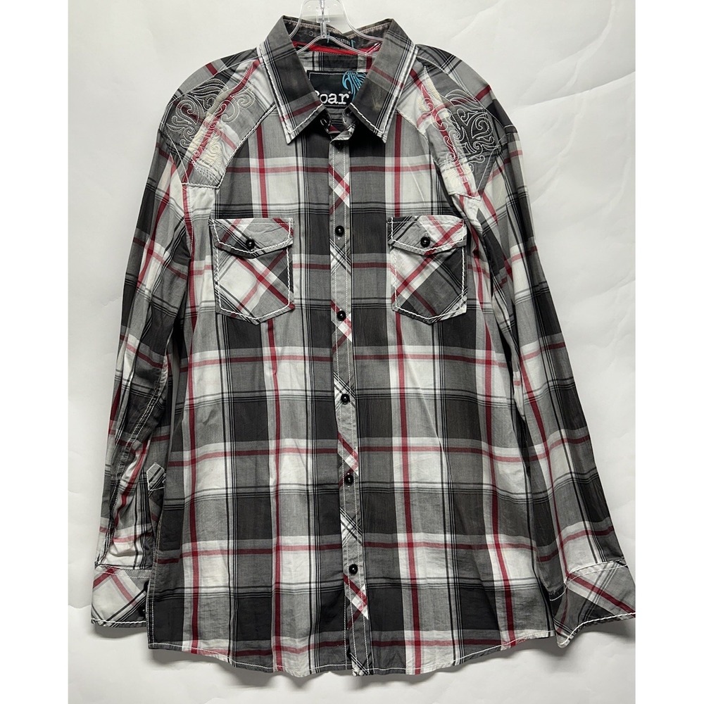 Roar Mens Size XL Gray Long Sleeve Button Down Embroidered Shirt (J10)